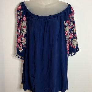 New Directions Blouse Women's Size XL Colorful Embroidered Top